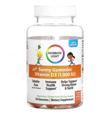 Витамин D Rainbow Light, Kid's Sunny, жевательные мармеладки, витамин D3, фруктовое ассорти, 1000 МЕ, 60 жевательных таблеток