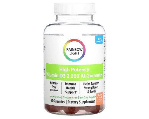Rainbow Light, High Potency Vitamin D3, Peach, 2,000 IU, 60 Gummies Rainbow Light, High Potency Vitamin D3, Peach, 2,000 IU, 60 Gummies