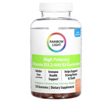 Rainbow Light, Высокоэффективный витамин D3, персик, 2000 МЕ, 120 жевательных таблеток