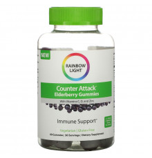 Rainbow Light, Counter Attack, Elderberry with Vitamin C, D, and Zinc, 60 Gummies
