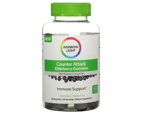 Rainbow Light, Counter Attack, Elderberry with Vitamin C, D, and Zinc, 60 Gummies Rainbow Light, Counter Attack, Elderberry with Vitamin C, D, and Zinc, 60 Gummies