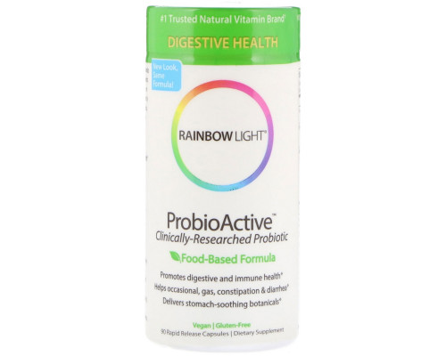 Rainbow Light, ProbioActive, формула на основе продуктов питания, 90 капсул быстрого высвобождения Rainbow Light, ProbioActive, формула на основе продуктов питания, 90 капсул быстрого высвобождения