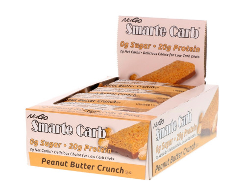 NuGo Nutrition, Smarte Carb, хрустящие батончики с арахисовым маслом, 12 батончиков, 1,76 унции (50 г) каждый