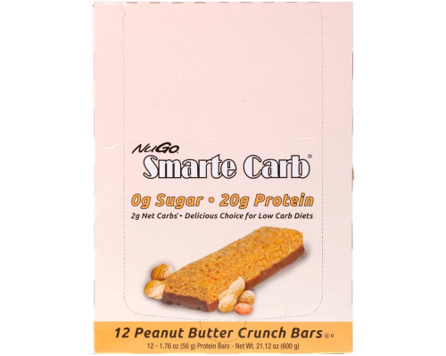 NuGo Nutrition, Smarte Carb, хрустящие батончики с арахисовым маслом, 12 батончиков, 1,76 унции (50 г) каждый