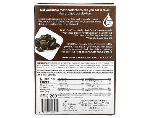 NuGo Nutrition, NuGo Dark, протеиновые батончики, шоколадная стружка, 12 баточников, 1,76 унц. (50 г) каждый