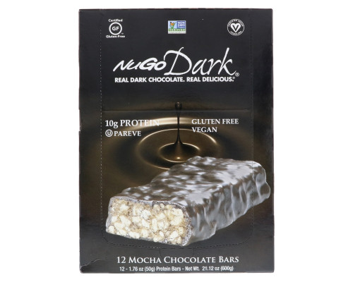 NuGo Nutrition, NuGo Dark, Протеиновые батончики, Мокко и шоколад, 12 батончиков, 1,76 унц. (50 г) каждый NuGo Nutrition, NuGo Dark, Протеиновые батончики, Мокко и шоколад, 12 батончиков, 1,76 унц. (50 г) каждый
