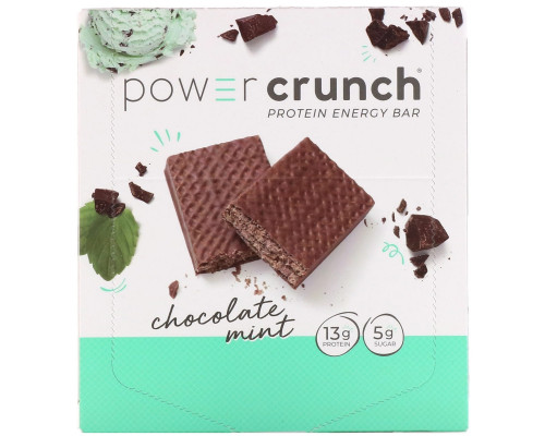 BNRG, Power Crunch, протеиновый энергетический батончик с оригинальным вкусом шоколада и мяты, 12 шт. по 40 г BNRG, Power Crunch, протеиновый энергетический батончик с оригинальным вкусом шоколада и мяты, 12 шт. по 40 г