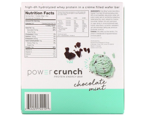 BNRG, Power Crunch, протеиновый энергетический батончик с оригинальным вкусом шоколада и мяты, 12 шт. по 40 г BNRG, Power Crunch, протеиновый энергетический батончик с оригинальным вкусом шоколада и мяты, 12 шт. по 40 г