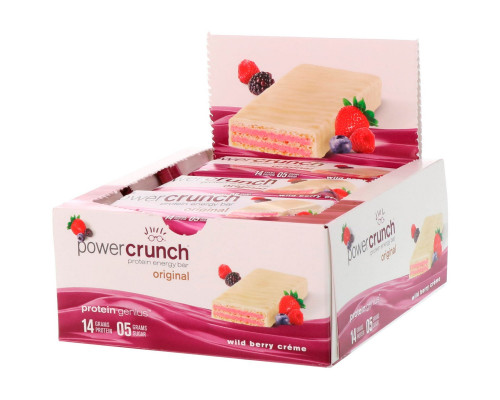BNRG, Power Crunch, протеиновый энергетический батончик с сливочной начинкой и вкусом диких ягод, 12 шт. по 40 г BNRG, Power Crunch, протеиновый энергетический батончик с сливочной начинкой и вкусом диких ягод, 12 шт. по 40 г