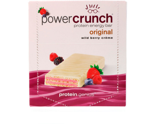 BNRG, Power Crunch, протеиновый энергетический батончик с сливочной начинкой и вкусом диких ягод, 12 шт. по 40 г BNRG, Power Crunch, протеиновый энергетический батончик с сливочной начинкой и вкусом диких ягод, 12 шт. по 40 г