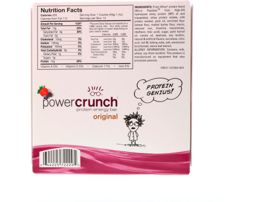 BNRG, Power Crunch, протеиновый энергетический батончик с сливочной начинкой и вкусом диких ягод, 12 шт. по 40 г BNRG, Power Crunch, протеиновый энергетический батончик с сливочной начинкой и вкусом диких ягод, 12 шт. по 40 г