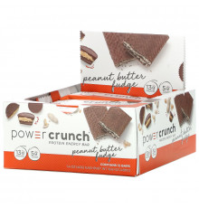 BNRG, Power Crunch, протеиновый энергетический батончик со вкусом арахисового масла и ирисок, 12 шт. по 40 г