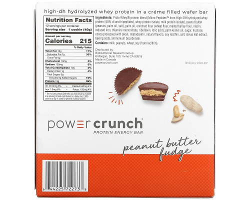 BNRG, Power Crunch, протеиновый энергетический батончик со вкусом арахисового масла и ирисок, 12 шт. по 40 г BNRG, Power Crunch, протеиновый энергетический батончик со вкусом арахисового масла и ирисок, 12 шт. по 40 г