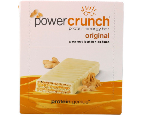 BNRG, Протеиновый энергетический батончик Power Crunch, оригинальный, арахисовое масло, 12 батончиков, 1,4 унц. (40 г) каждый BNRG, Протеиновый энергетический батончик Power Crunch, оригинальный, арахисовое масло, 12 батончиков, 1,4 унц. (40 г) каждый