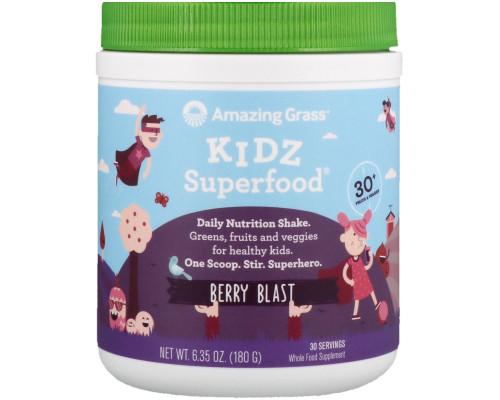 Amazing Grass Kidz SuperFood дикие ягоды 65 унции (180 г) Amazing Grass Kidz SuperFood дикие ягоды 65 унции (180 г)