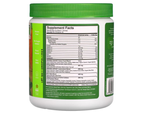 Amazing Grass Зеленый суперпродукт растворимый напиток с энергией лимона и лайма 7.4 унций (210 г) Amazing Grass Зеленый суперпродукт растворимый напиток с энергией лимона и лайма 7.4 унций (210 г)