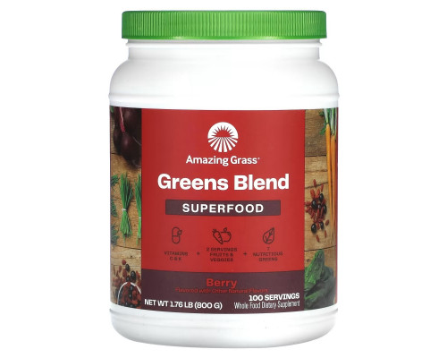 Amazing Grass Зеленый суперпродукт ягодный растворимый напиток 28 унций (800 г) Amazing Grass Зеленый суперпродукт ягодный растворимый напиток 28 унций (800 г)