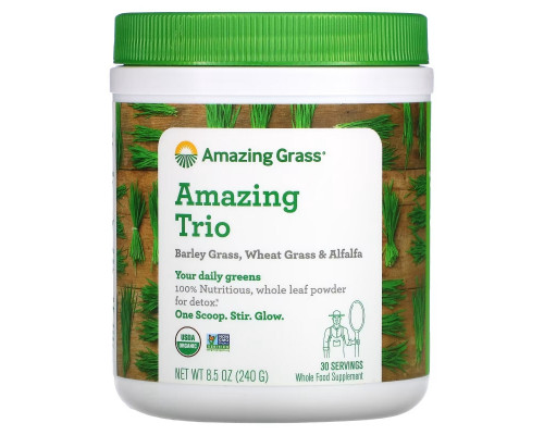 Amazing Grass Восхитительное трио зеленые побеги ячменя и пшеницы с люцерной 85 унции (240 г) Amazing Grass Восхитительное трио зеленые побеги ячменя и пшеницы с люцерной 85 унции (240 г)