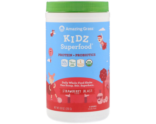 Amazing Grass, Kidz Superfood, Protein + Probiotics, Strawberry Blast, 8.9 oz (255 g) Amazing Grass, Kidz Superfood, Protein + Probiotics, Strawberry Blast, 8.9 oz (255 g)