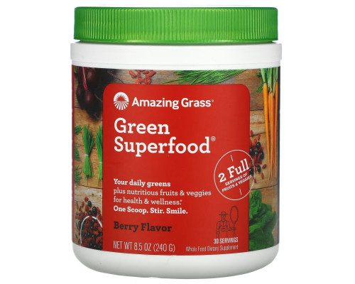 Amazing Grass Зеленая суперпища ягодный напиток в порошке 8.5 унций (240 г) Amazing Grass Зеленая суперпища ягодный напиток в порошке 8.5 унций (240 г)
