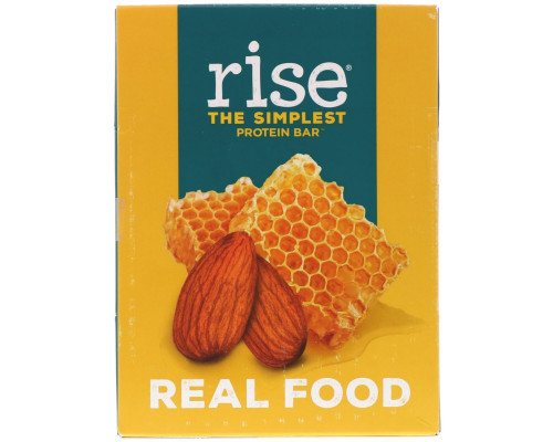 Rise Bar, Простейший протеиновый батончик, мед и миндаль, 12 батончиков, 2,1 унц. (60 г) каждый Rise Bar, Простейший протеиновый батончик, мед и миндаль, 12 батончиков, 2,1 унц. (60 г) каждый