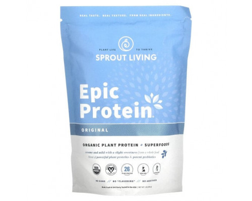 Суперфуды Sprout Living, Epic Protein, органический растительный протеин и суперфуды, классический вкус, 455 г (1 фунт)