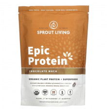 Суперфуды Sprout Living, Epic Protein, органический растительный протеин и суперпродукты, шоколад и мака, 455 г (1 фунт)