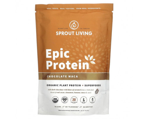 Суперфуды Sprout Living, Epic Protein, органический растительный протеин и суперпродукты, шоколад и мака, 455 г (1 фунт) Суперфуды Sprout Living, Epic Protein, органический растительный протеин и суперпродукты, шоколад и мака, 455 г (1 фунт)