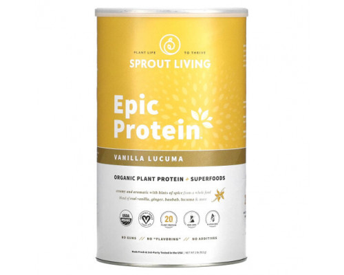 Суперфуды Sprout Living, Epic Protein, органический растительный протеин и суперфуды, ваниль и лукума, 910 г (2 фунта) Суперфуды Sprout Living, Epic Protein, органический растительный протеин и суперфуды, ваниль и лукума, 910 г (2 фунта)