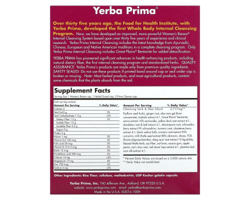 Yerba Prima, Women's Renew Internal Cleansing, 3 Part Program, 300 Capsules Yerba Prima, Women's Renew Internal Cleansing, 3 Part Program, 300 Capsules