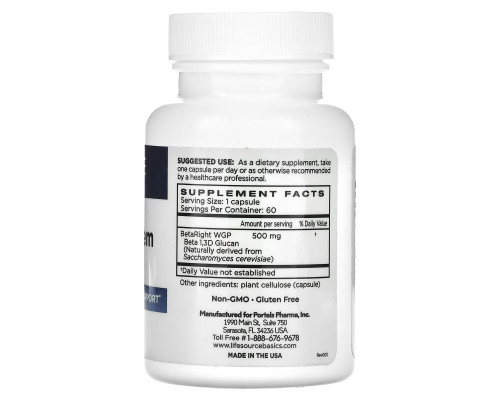 Life Source Basics (WGP Beta Glucan), Активатор иммунной системы, 500 мг, 60 капсул Life Source Basics (WGP Beta Glucan), Активатор иммунной системы, 500 мг, 60 капсул