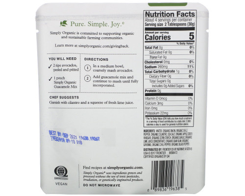 Simply Organic, Organic, Guacamole Mix, 4 oz (113 g) Simply Organic, Organic, Guacamole Mix, 4 oz (113 g)