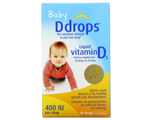 Ddrops, Жидкий витамин D3 для детей, 400 МЕ, 0.08 ж. унций (2.5 мл), 90 капель Ddrops, Жидкий витамин D3 для детей, 400 МЕ, 0.08 ж. унций (2.5 мл), 90 капель