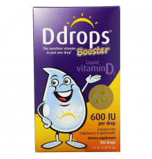 Ddrops, Booster, витамин D3 в жидкой форме, 600 МЕ, 2,8 мл (0,09 унций)
