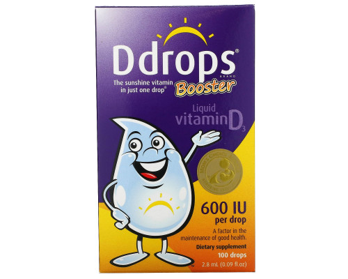 Ddrops, Booster, витамин D3 в жидкой форме, 600 МЕ, 2,8 мл (0,09 унций) Ddrops, Booster, витамин D3 в жидкой форме, 600 МЕ, 2,8 мл (0,09 унций)