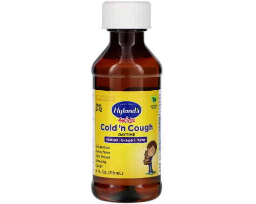 Hyland's, 4 Kids, Daytime Cold 'n Cough, Ages 2-12, Natural Grape Flavor, 4 fl oz (118 ml) Hyland's, 4 Kids, Daytime Cold 'n Cough, Ages 2-12, Natural Grape Flavor, 4 fl oz (118 ml)