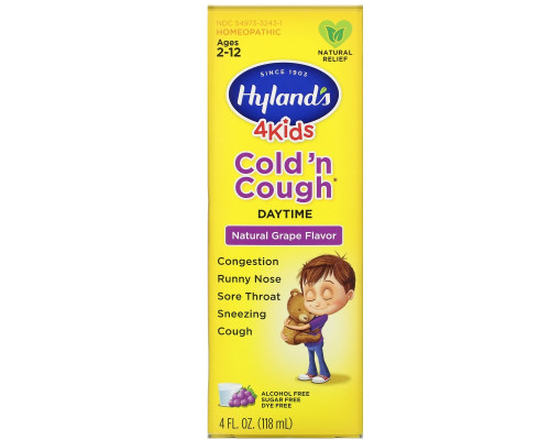 Hyland's, 4 Kids, Daytime Cold 'n Cough, Ages 2-12, Natural Grape Flavor, 4 fl oz (118 ml) Hyland's, 4 Kids, Daytime Cold 'n Cough, Ages 2-12, Natural Grape Flavor, 4 fl oz (118 ml)