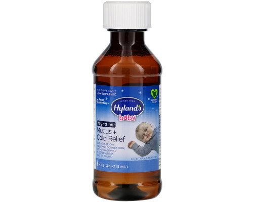 Hyland's, Baby, Nighttime Mucus + Cold Relief, Ages 6 Months+, 4 fl oz (118 ml) Hyland's, Baby, Nighttime Mucus + Cold Relief, Ages 6 Months+, 4 fl oz (118 ml)