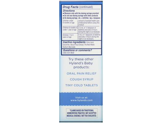 Hyland's, Baby, Nighttime Mucus + Cold Relief, Ages 6 Months+, 4 fl oz (118 ml) Hyland's, Baby, Nighttime Mucus + Cold Relief, Ages 6 Months+, 4 fl oz (118 ml)