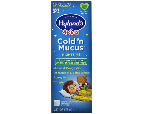 Hyland's, 4 Kids, Cold 'n Mucus Nighttime, Ages 2-12, 4 fl oz (118 ml) Hyland's, 4 Kids, Cold 'n Mucus Nighttime, Ages 2-12, 4 fl oz (118 ml)