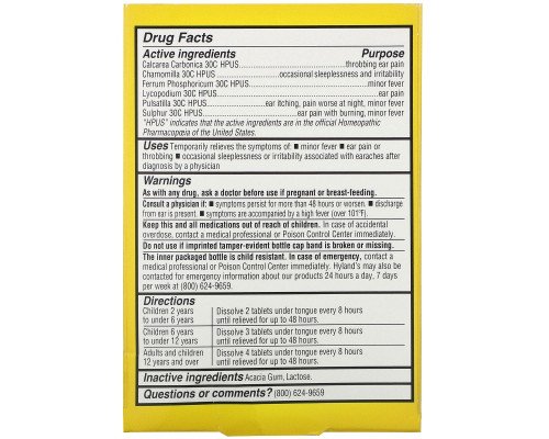 Hyland's, 4 Kids, Earache Relief, Ages 2-12, 40 Quick-Dissolving Tablets Hyland's, 4 Kids, Earache Relief, Ages 2-12, 40 Quick-Dissolving Tablets