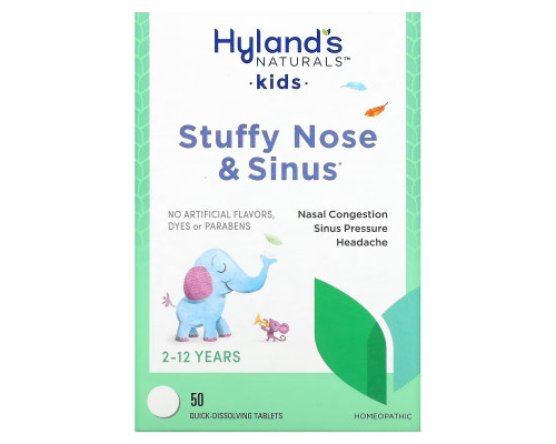 Hyland's, 4 Kids, Stuffy Nose and Sinus, 2-12 Years, 50 Quick-Dissolving Tablets Hyland's, 4 Kids, Stuffy Nose and Sinus, 2-12 Years, 50 Quick-Dissolving Tablets