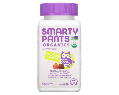 SmartyPants, Органический продукт, Полноценные витамины для малышей, 60 вегетарианских жевательных таблеток SmartyPants, Органический продукт, Полноценные витамины для малышей, 60 вегетарианских жевательных таблеток