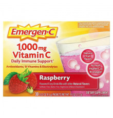 От гриппа и простуды Emergen-C, Витамин C, смесь ароматизированных газированных напитков, малина, 1000 мг, 30 пакетиков по 9,1 г (0,32 унции)