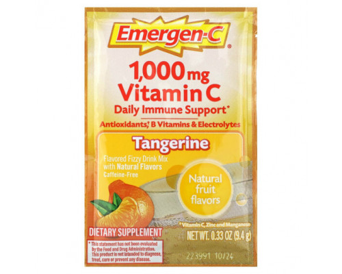 От гриппа и простуды Emergen-C, Витамин C, смесь ароматизированных газированных напитков, мандарин, 1000 мг, 30 пакетиков по 9,4 г (0,33 унции) От гриппа и простуды Emergen-C, Витамин C, смесь ароматизированных газированных напитков, мандарин, 1000 мг, 30 пакетиков по 9,4 г (0,33 унции)