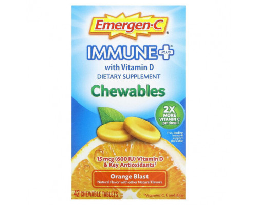 БАДы для укрепления иммунитета Emergen-C, Immune Plus, с витамином D, апельсиновый сок, 42 жевательные таблетки БАДы для укрепления иммунитета Emergen-C, Immune Plus, с витамином D, апельсиновый сок, 42 жевательные таблетки