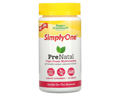Super Nutrition, Simply One, пренататльные, тройные мощные мультивитамины, 90 таблеток Super Nutrition, Simply One, пренататльные, тройные мощные мультивитамины, 90 таблеток