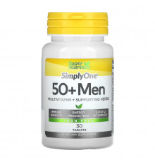 Super Nutrition, SimplyOne, мультивитамины и полезные травы для мужчин старше 50 лет, без железа, 30 таблеток