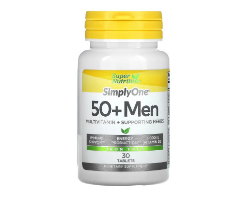 Super Nutrition, SimplyOne, мультивитамины и полезные травы для мужчин старше 50 лет, без железа, 30 таблеток Super Nutrition, SimplyOne, мультивитамины и полезные травы для мужчин старше 50 лет, без железа, 30 таблеток