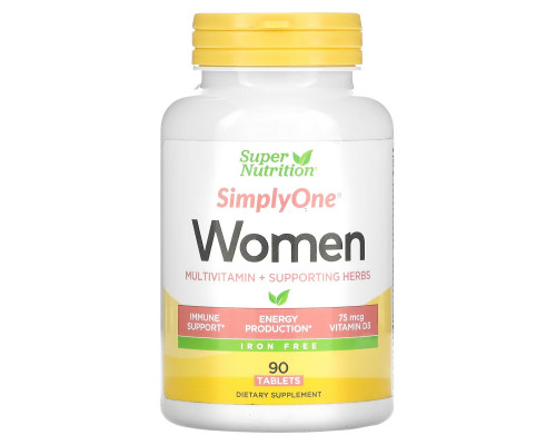 Super Nutrition, SimplyOne, Women’s Multivitamin + Supporting Herbs, Iron-Free, 90 Tablets Super Nutrition, SimplyOne, Women’s Multivitamin + Supporting Herbs, Iron-Free, 90 Tablets